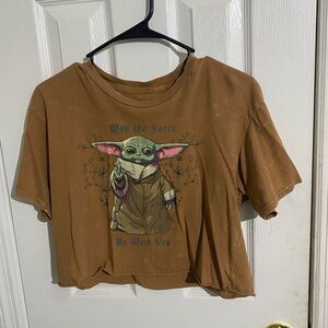 Brown/Yellow Graphic Tee with Baby Yoda Design